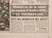 Withdrawal  of the seizure of André Stil's novel,  Le Foudroyage »