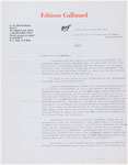 Letter of support from Claude Gallimard to Jean-Jacques Pauvert in the catalogue affair