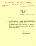 Letter of agreement from Jean-Jacques Pauvert