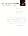 Letter of agreement from Éditions du Cerf for a reprint by a group of publishers